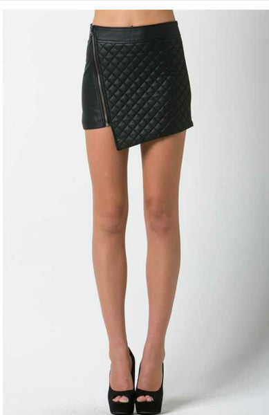 Asymmetrical Quilted Faux Leather Skirt