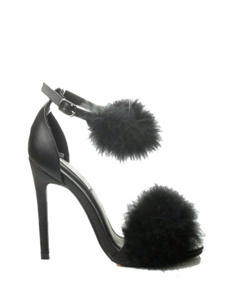 Carrie faux fur ankle strap pumps