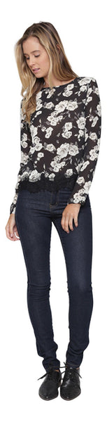 Amber floral black lace top