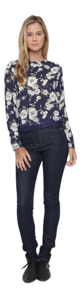 Amber floral navy lace top